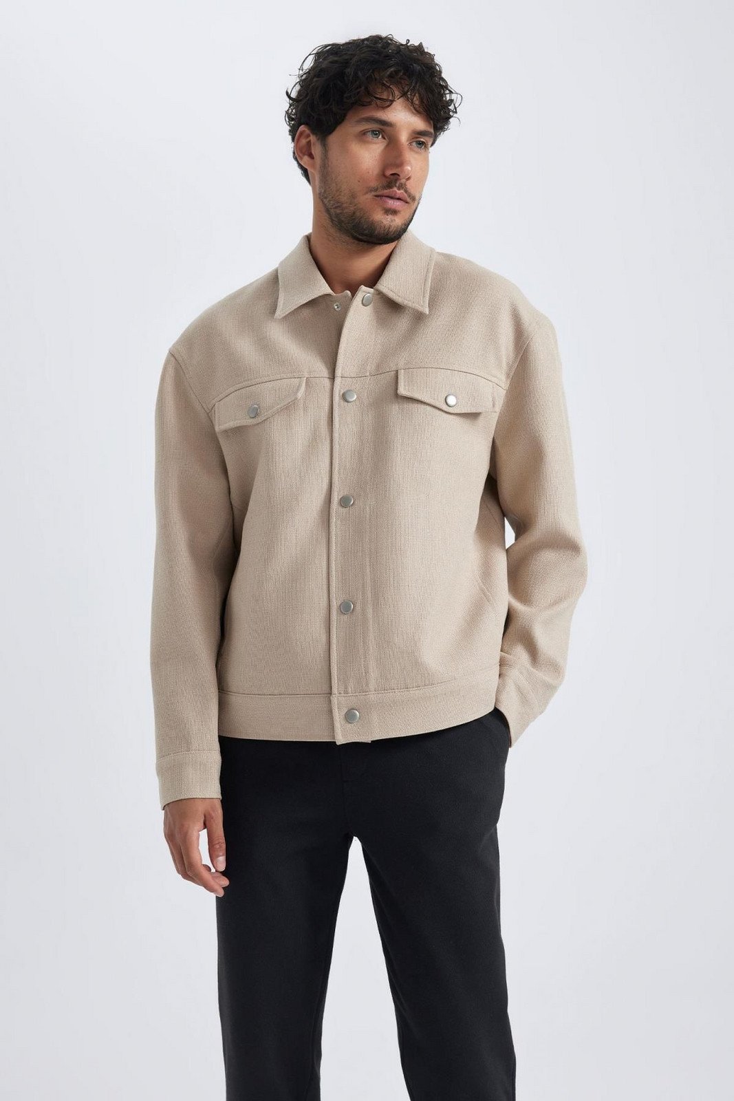 DEFACTO Relax Fit Polo Neck Cotton Lined Coat