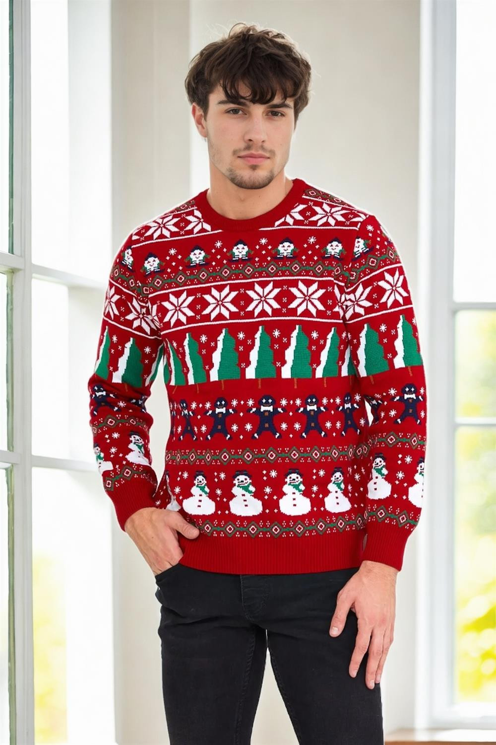 82363 Dewberry Christmas Mens Sweater-RED