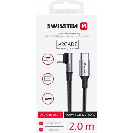 DATOVÝ KABEL SWISSTEN USB-C/USB-C 5A (100W) PRO NOTEBOOKY 2 M ČERNÝ 71506560