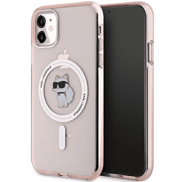 Pouzdro Karl Lagerfeld IML Choupette MagSafe pro iPhone 11 / Xr - růžové 3666339162436