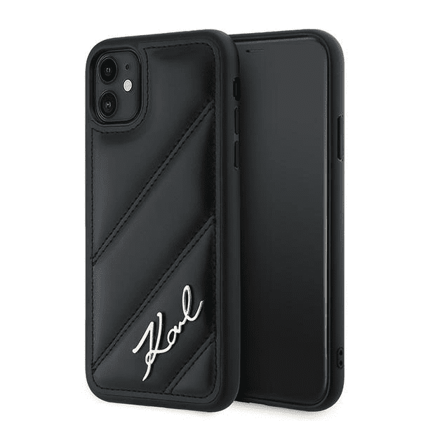 Pouzdro Karl Lagerfeld Diagonal Quilted Script pro iPhone 11 / Xr - černé 3666339252120