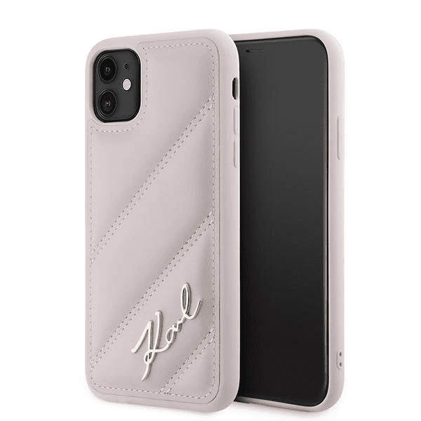 Pouzdro Karl Lagerfeld Diagonal Quilted Script pro iPhone 11 / Xr - růžové 3666339252403