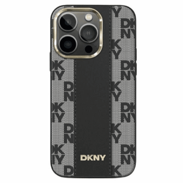 Kožené pouzdro DKNY Checkered Mono Pattern MagSafe pro iPhone 13 Pro / 13 - černé 3666339259778