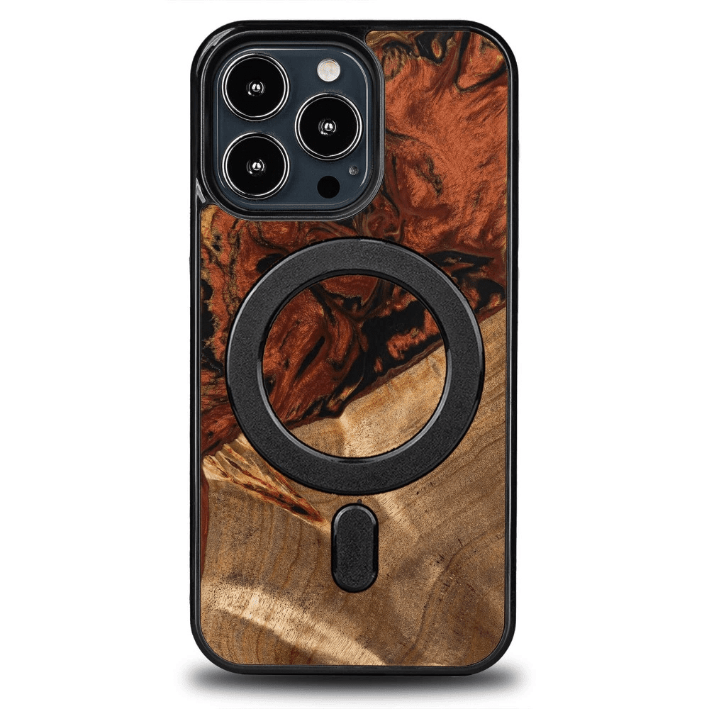 Pouzdro Bewood Unique MagSafe Fire Element ze dřeva a pryskyřice pro iPhone 13 Pro - černo-zlaté 5907511787077