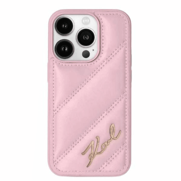 Pouzdro Karl Lagerfeld Diagonal Quilted Script pro iPhone 14 Pro - růžové 3666339252489