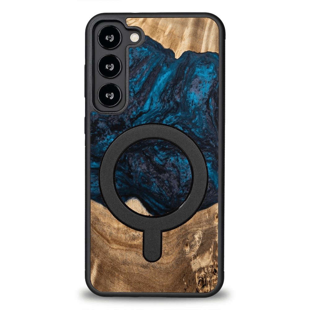 Pouzdro Bewood Unique MagSafe Neptun ze dřeva a pryskyřice pro Samsung Galaxy S23+ - tmavě modré a černé 5906306010826
