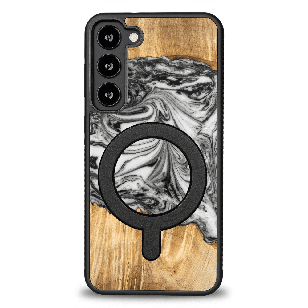 Pouzdro Bewood Unique MagSafe Earth Element ze dřeva a pryskyřice pro Samsung Galaxy S23+ - černobílé 5906306010857