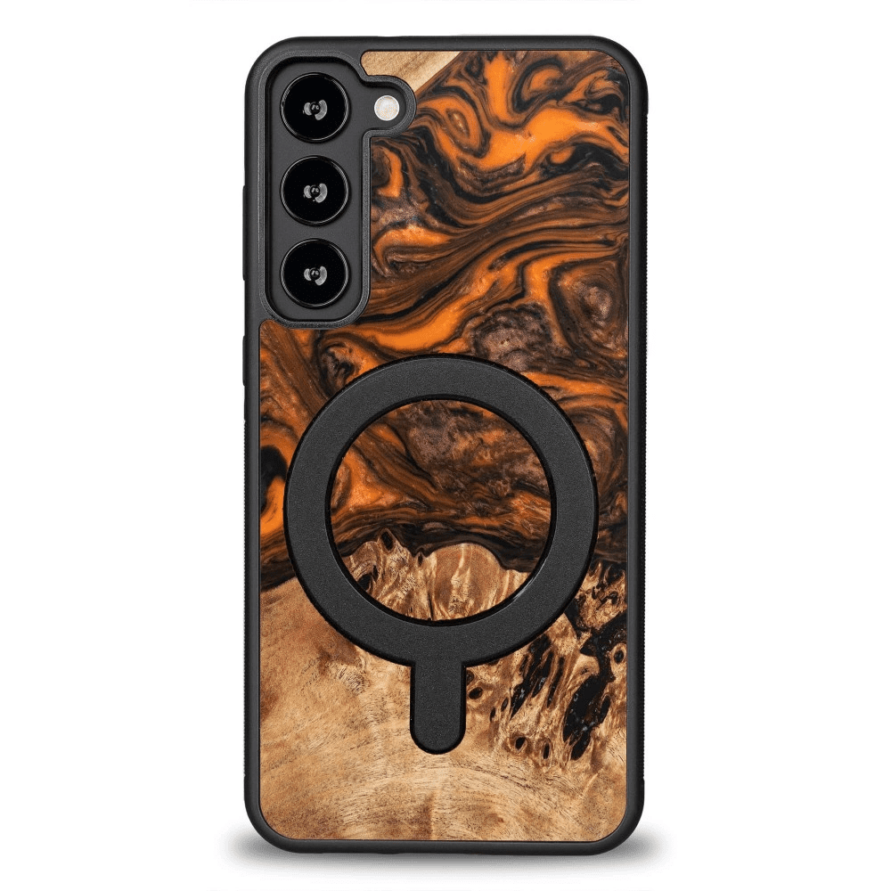 Bewood Unique MagSafe Orange pouzdro ze dřeva a pryskyřice pro Samsung Galaxy S23+ - oranžové a černé 5906306010895