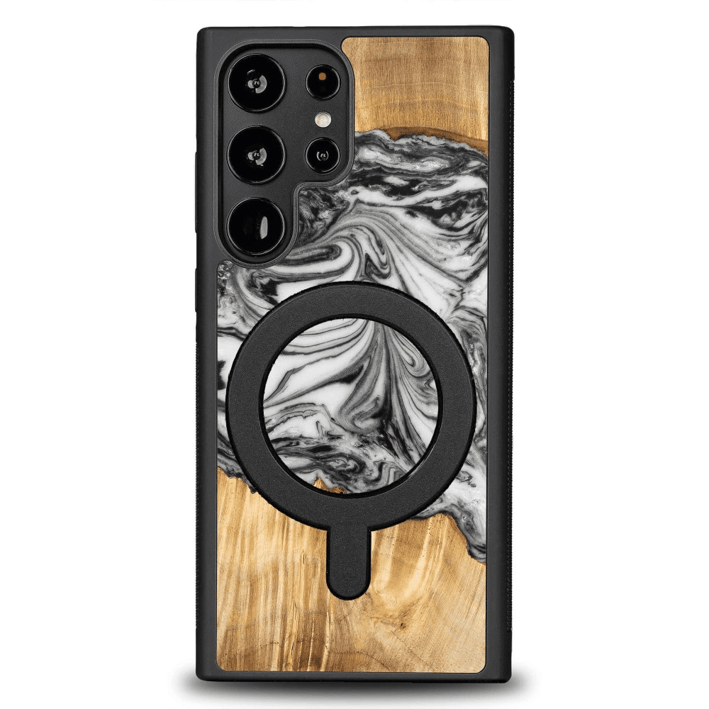 Pouzdro Bewood Unique MagSafe Earth Element ze dřeva a pryskyřice pro Samsung Galaxy S23 Ultra - černobílé 5906306011045