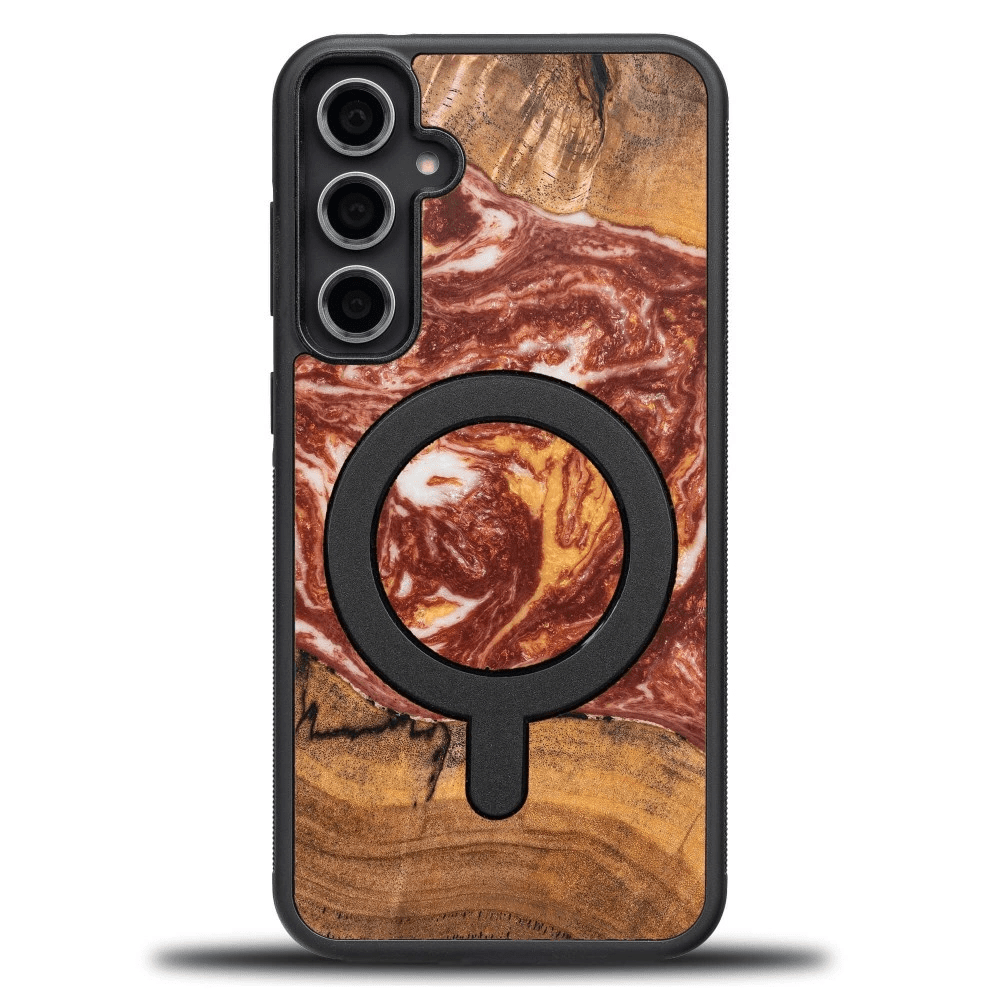 Pouzdro Bewood Unique MagSafe Mars ze dřeva a pryskyřice pro Samsung Galaxy S23 FE - červeno-bílé 5906306011229