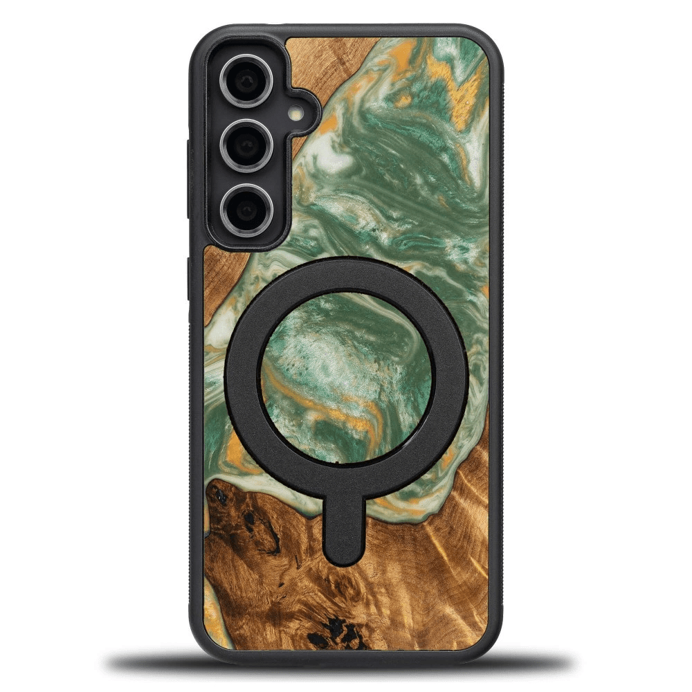 Pouzdro Bewood Unique MagSafe Water Element ze dřeva a pryskyřice pro Samsung Galaxy S23 FE - zeleno-bílé 5906306011243
