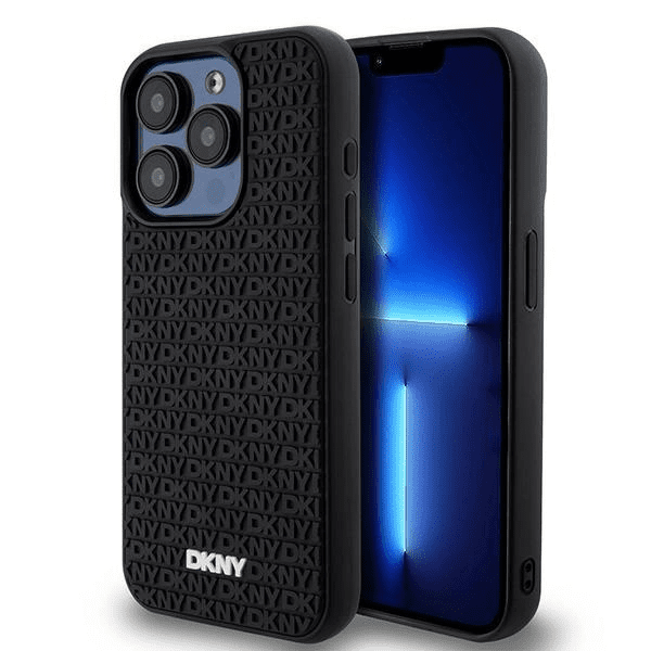 3D gumové pouzdro DKNY s opakujícím se vzorem pro iPhone 15 Pro - černé 3666339266851