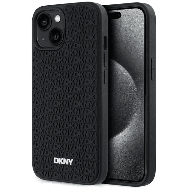 3D gumové pouzdro DKNY s opakujícím se vzorem pro iPhone 15 Plus - černé 3666339266844