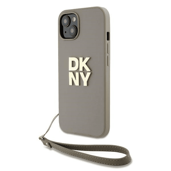 Pouzdro DKNY Wrist Strap Stock Logo pro iPhone 15 Plus - béžové 3666339264888