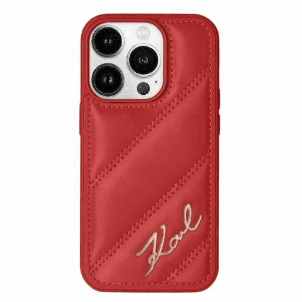 Pouzdro Karl Lagerfeld Diagonal Quilted Script pro iPhone 15 Pro - červené 3666339252380