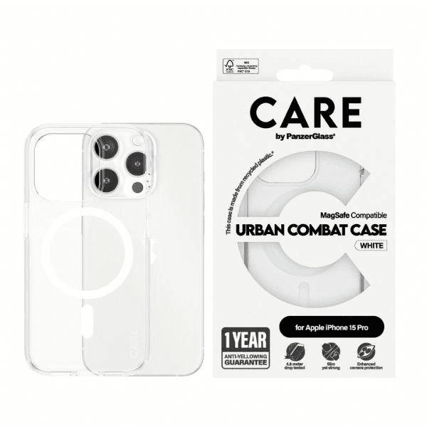 CARE by PanzerGlass Urban Combat Case MagSafe pro iPhone 15 Pro - bílý