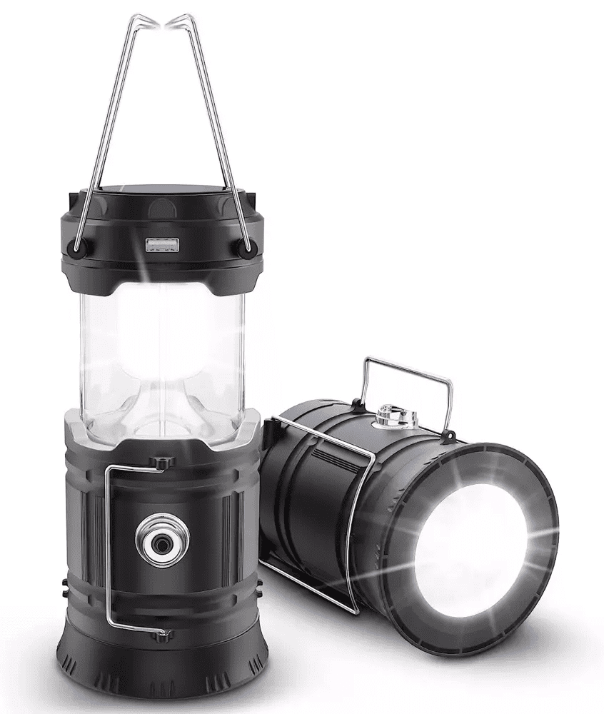 Interlook HWL-001-EU | LED solární kempingové světlo, turistická svítilna s funkcí powerbanky | Černá