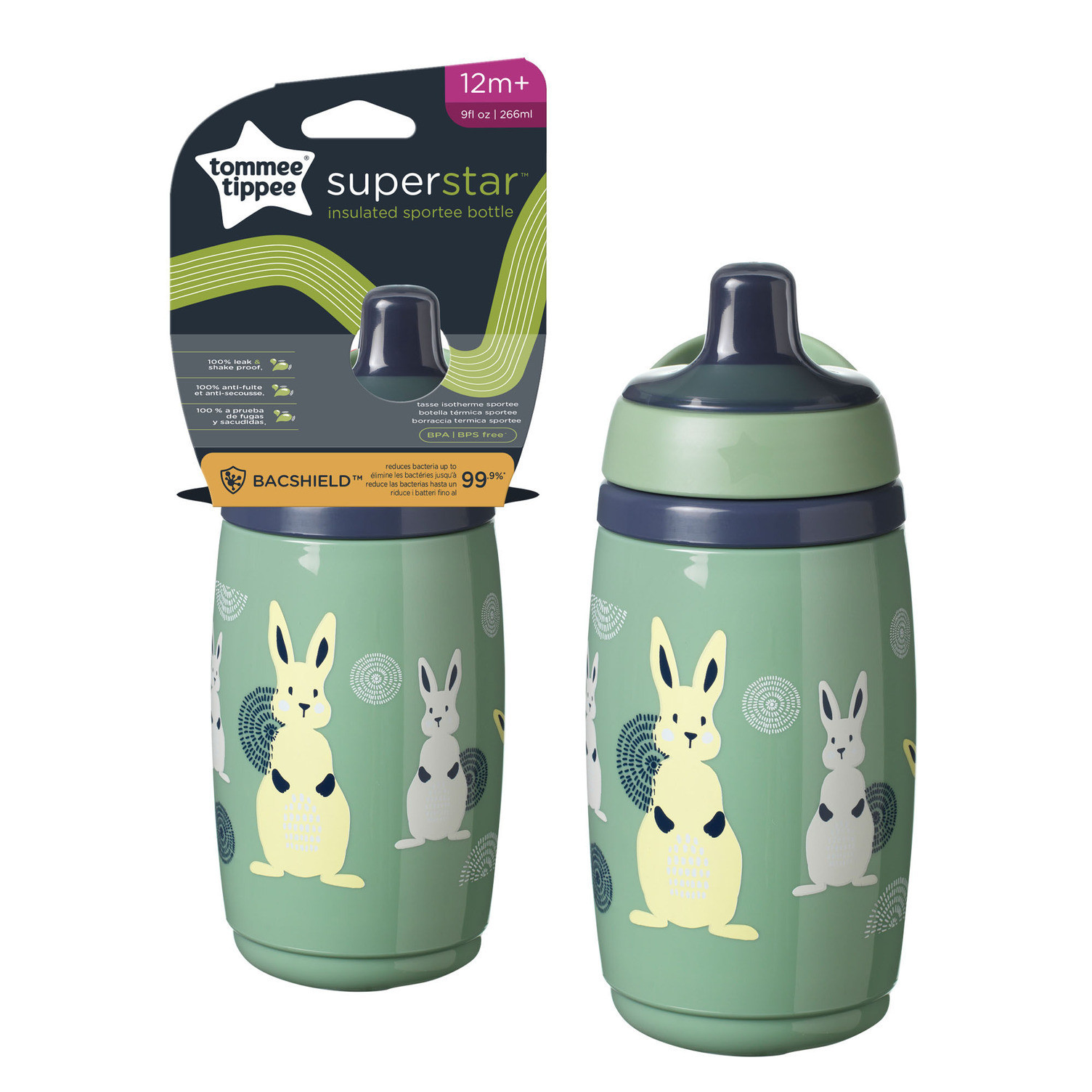 TOMMEE TIPPEE Superstar Sportee Netekoucí Sportovní hrnek 266 ml 12m+, Zelený 266 ml