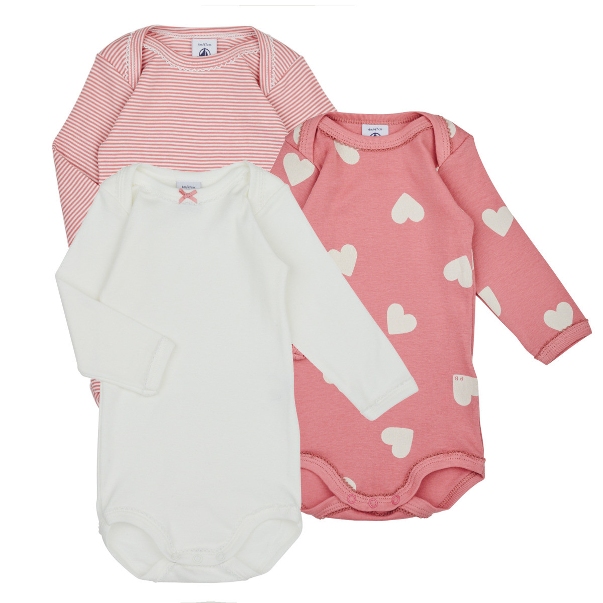 Petit Bateau  BODY US ML COEUR PACK X3  Růžová