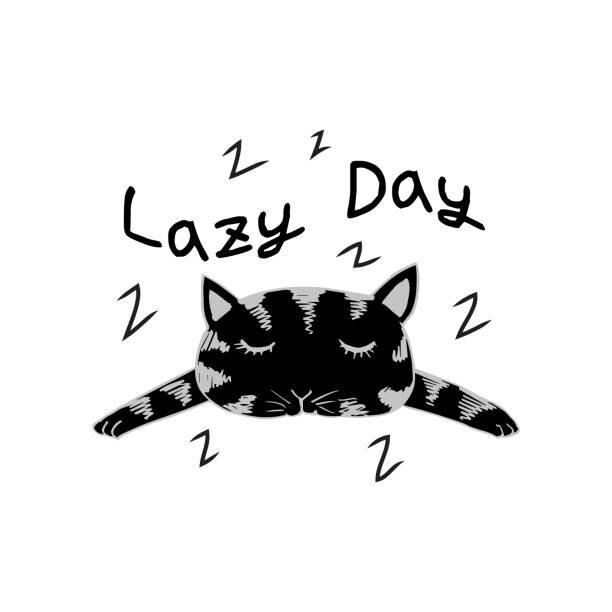 Handini_Atmodiwiryo Ilustrace Cute cat with word lazy day.,, Handini_Atmodiwiryo, 40 × 40 cm