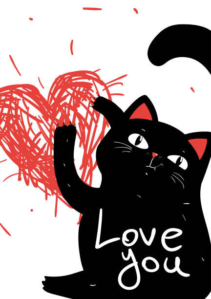 Marianna Pashchuk Ilustrace Black sarcastic grumpy cat scratched heart,, Marianna Pashchuk, 26.7 × 40 cm