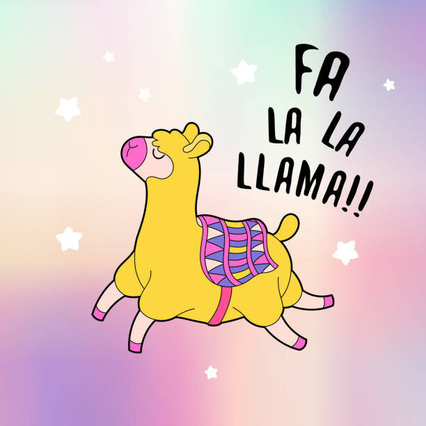 Vivali Ilustrace Cute fluffy llama alpaca card. Holographic, Vivali, 40 × 40 cm