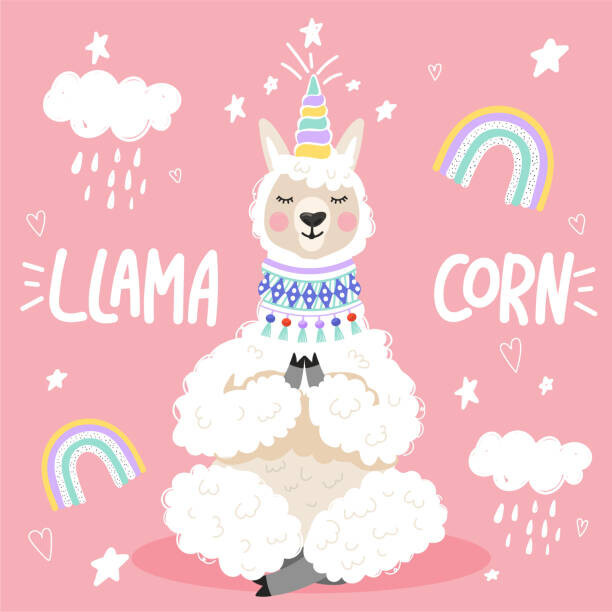 Iryna Reshetniak Ilustrace Cute cartoon alpaca with a unicorn, Iryna Reshetniak, 40 × 40 cm