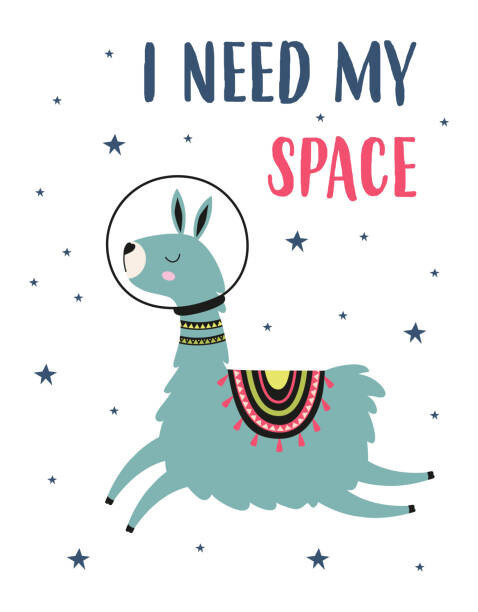 MaksimYremenko Ilustrace card of llama and space, vector illustration, MaksimYremenko, 30 × 40 cm