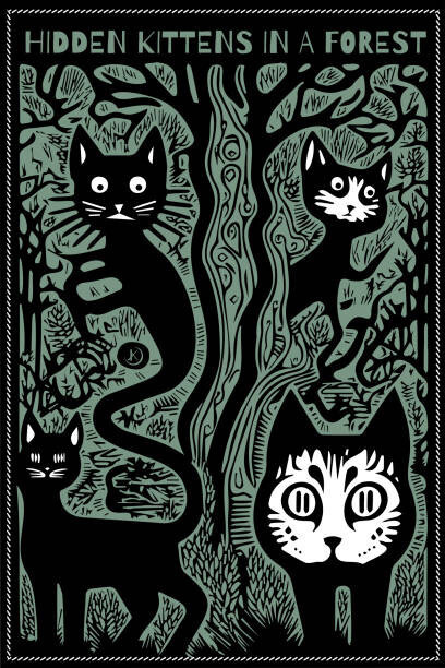 Chrisseee Ilustrace Hidden kittens in a forest, Chrisseee, 26.7 × 40 cm