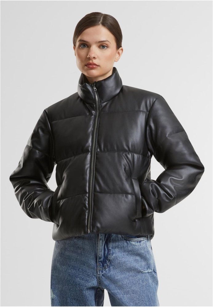 Ladies Synthetic Leather Puffer Jacket XS