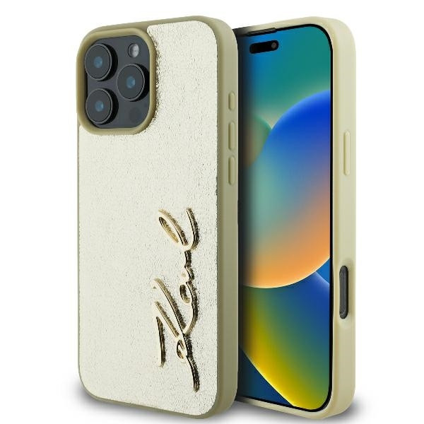 Originální zadní kryt KARL LAGERFELD hardcase Metal Signature KLHCP16LPFMFBKMD pro iPhone 16 Pro zlatý