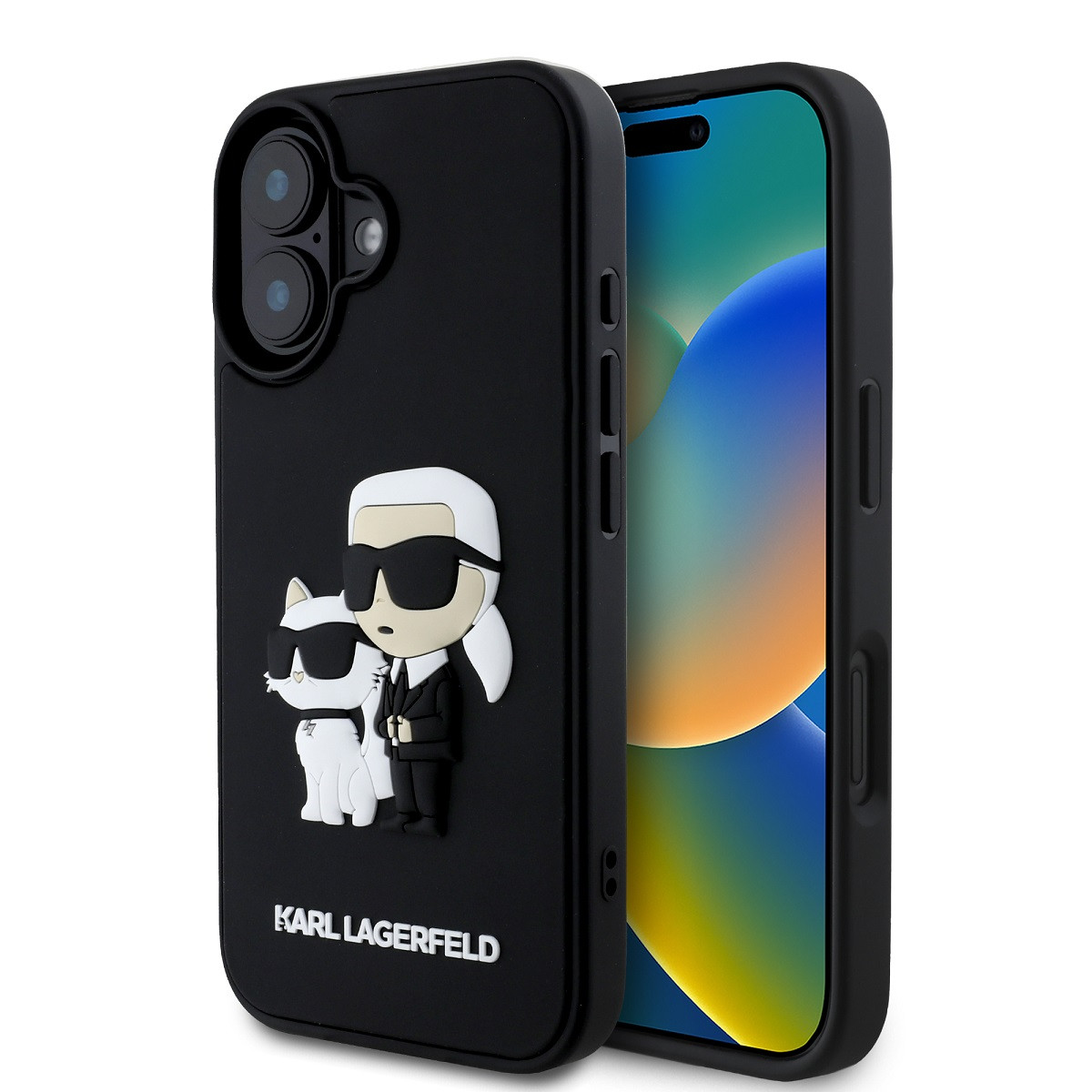 Zadní kryt Karl Lagerfeld 3D Rubber Karl and Choupette pro iPhone 16 Plus Black