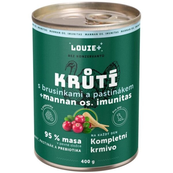 LOUIE Krůtí s brusinkami, pastinákem 400g Psí konzerva, zelená, velikost