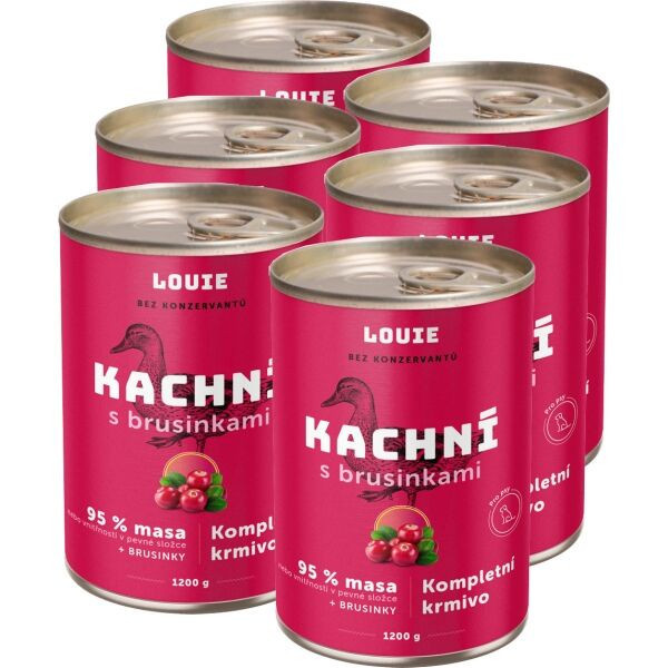 LOUIE Balení 6 ks - Kachní s brusinkami 1200 g Psí konzerva, růžová, velikost