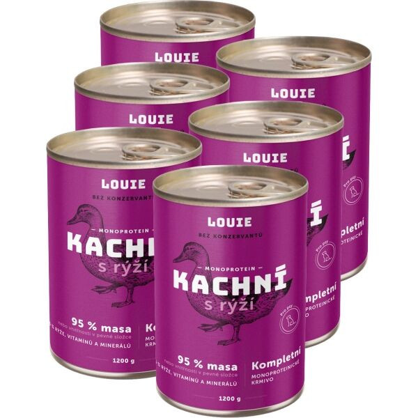 LOUIE Balení 6 ks - kachní s rýží 1200g Psí konzerva, fialová, velikost