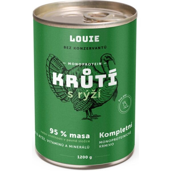 LOUIE Krůtí s rýží 1200g Psí konzerva, zelená, velikost