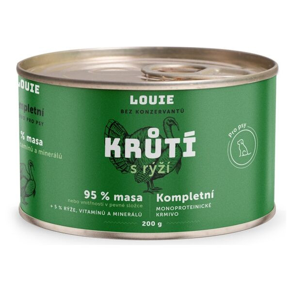 LOUIE Krůtí s rýží 200g Psí konzerva, zelená, velikost