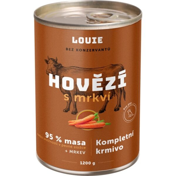 LOUIE Hovězí s mrkví 1200 g Psí konzerva, hnědá, velikost