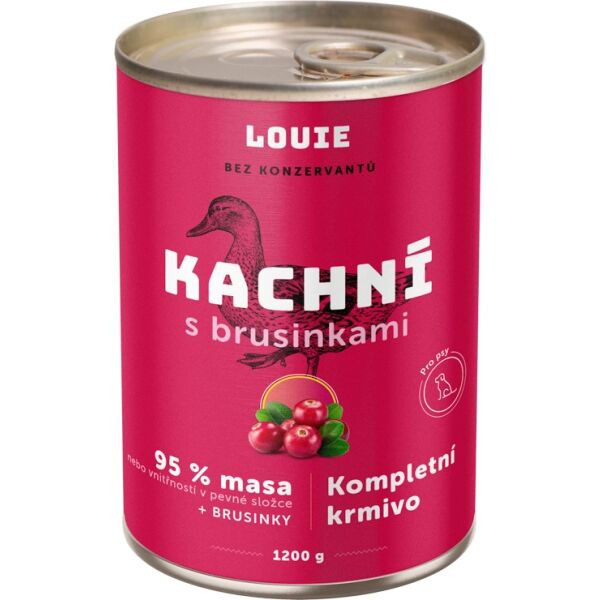 LOUIE Kachní s brusinkami 1200 g Psí konzerva, růžová, velikost