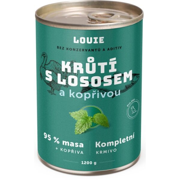 LOUIE Krůtí s lososem a kopřivou 1200 g Psí konzerva, zelená, velikost