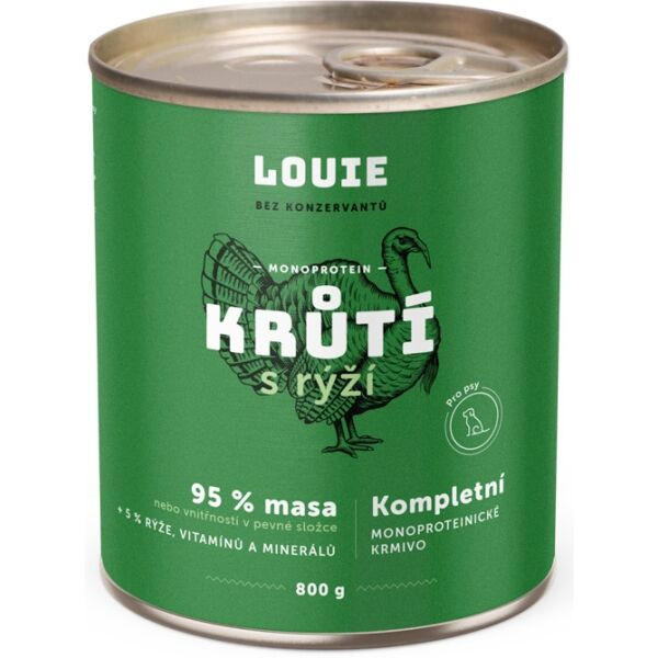 LOUIE Krůtí s rýží 800g Psí konzerva, zelená, velikost