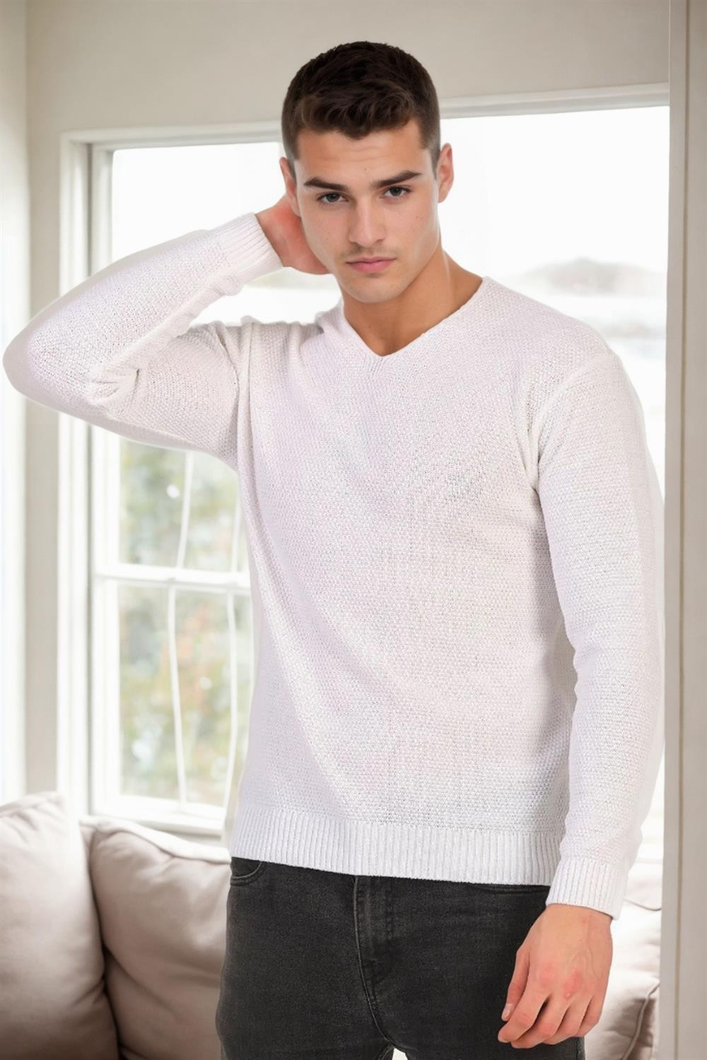 41878 Dewberry V Neck Mens Sweater-WHITE