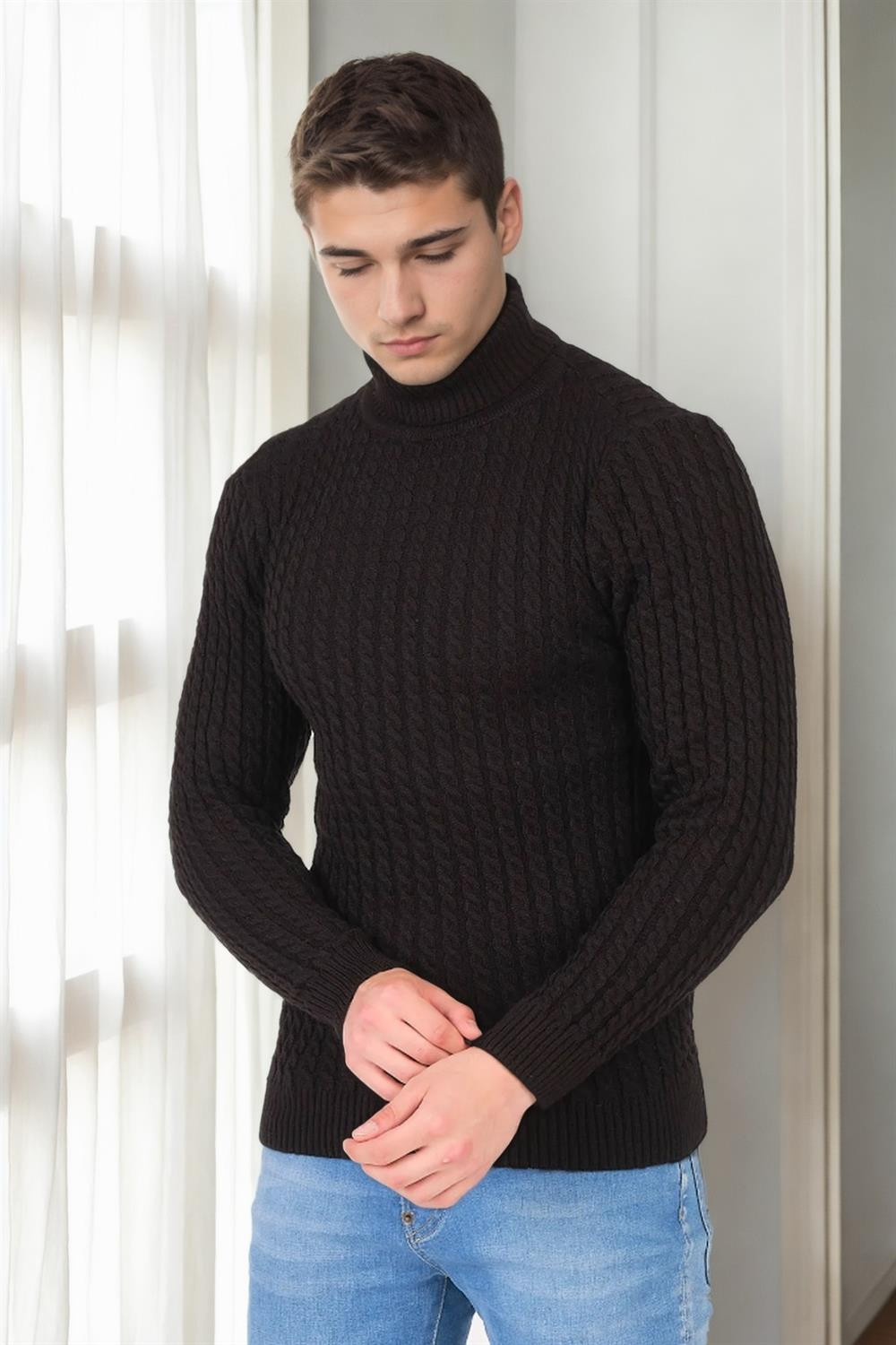 19295 Dewberry Turtleneck Mens Sweater-BLACK