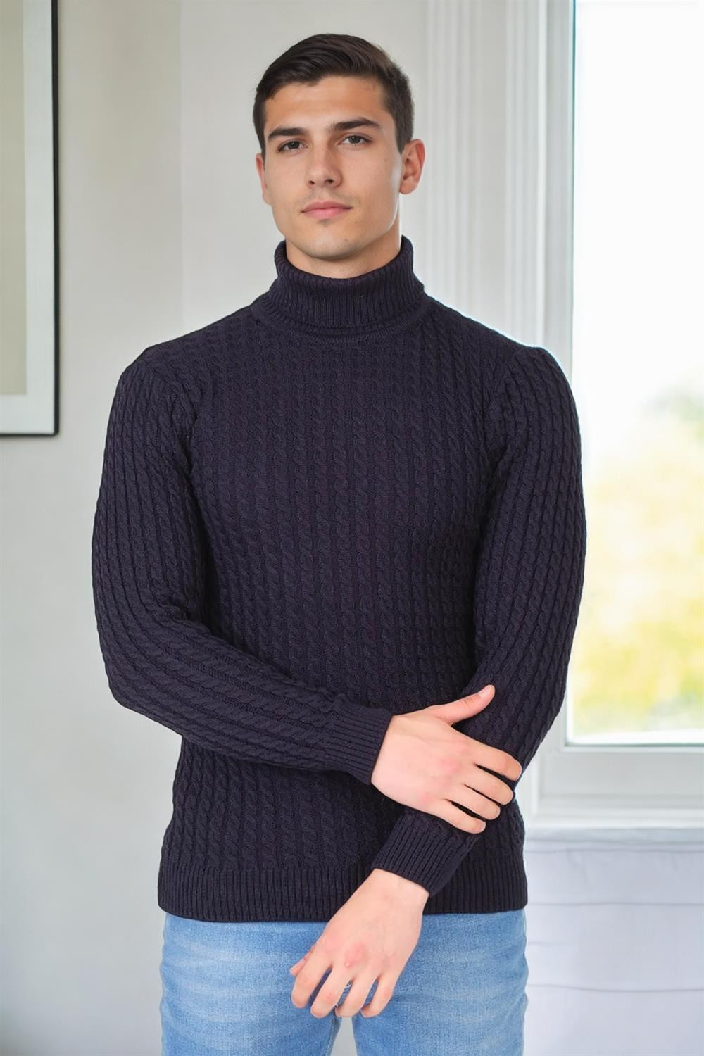 19295 Dewberry Turtleneck Mens Sweater-NAVY BLUE