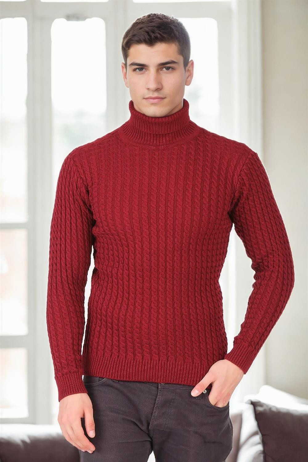 19295 Dewberry Turtleneck Mens Sweater-BURGUNDY