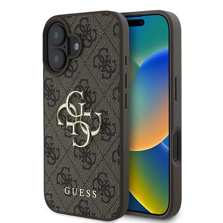 Guess PU 4G Metal Logo Zadní Kryt pro iPhone 16 Brown GUHCP16S4GMGBR