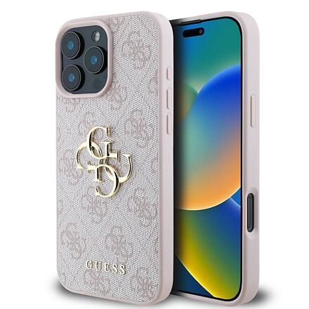 Guess PU 4G Metal Logo Zadní Kryt pro iPhone 16 Pro Max Pink GUHCP16X4GMGPI