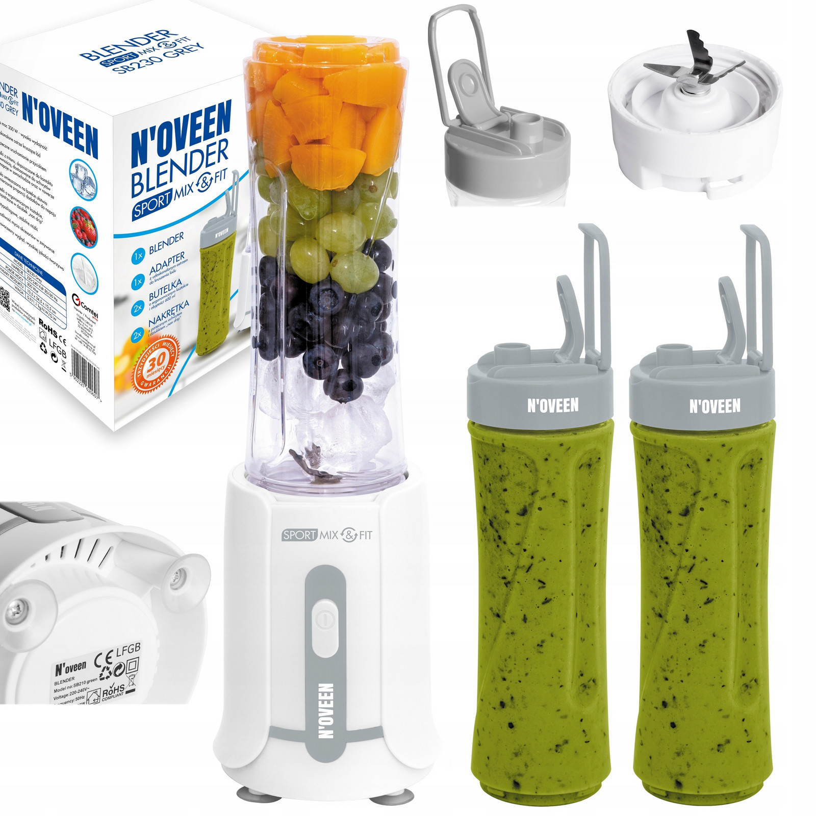 Mixér Sport MIX & Fit N'oveen SB230 300W 2 Lahve 600ML Čepele Inox