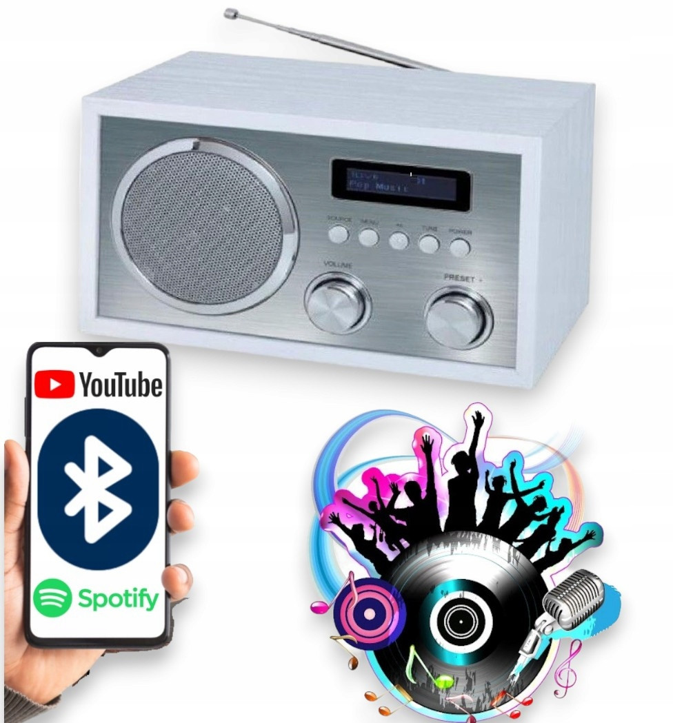 Síťové rádio Domácí rádio Kuchyňské rádio Dab+ Bluetooth