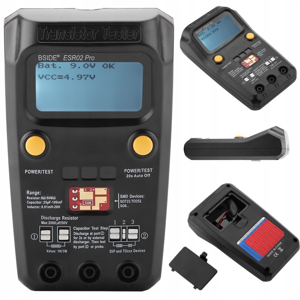 Bside ESR02 Pro Digitální Tester Tranzistorů LCD Měřič Smd